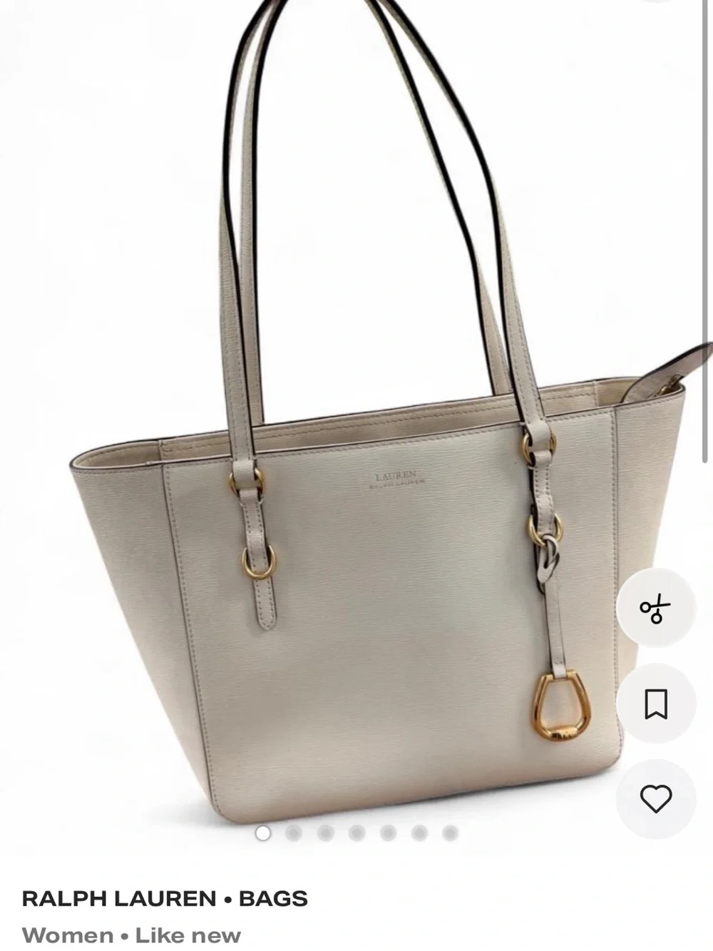 Lauren Ralph Lauren Cream Leather Tote with Gold Hardware